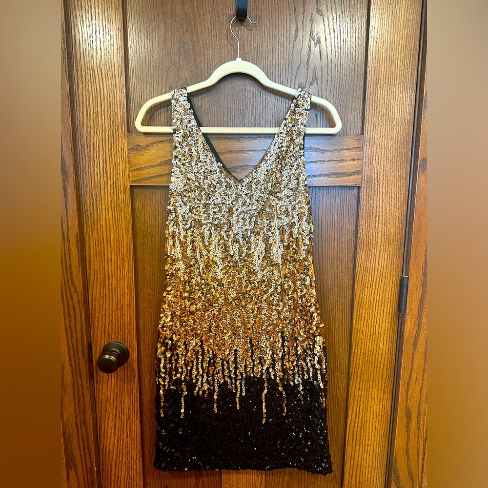 Sequen Dress, Black/Gold, Size Large, Party, Cocktail, Studio 54, New Year - Picture 2 of 8